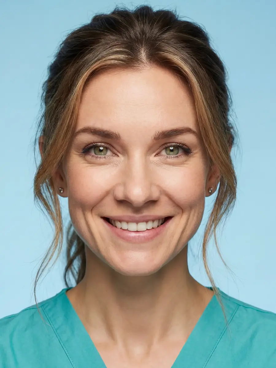 After nurse headshot in nurse attire